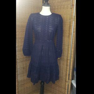 NWOT J Crew blue eyelet lace long sleeve dress size 00